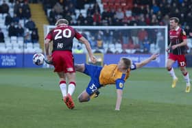 Mansfield Town midfielder George Lapslie in action in the draw at Stevenage. Photo by Chris Holloway / The Bigger Picture.media