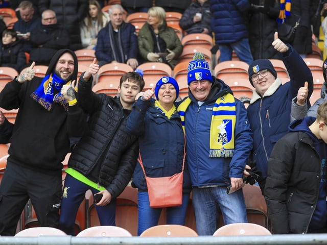 Mansfield fans during the Sky Bet League 1 match against Blackpool FC at the Bloomfield Road Stadium, 15 Feb 2025  Photo credit Chris Holloway / The Bigger Picture.media : Mansfield Town ended a run of seven straight defeats with a draw at Blackpool.
