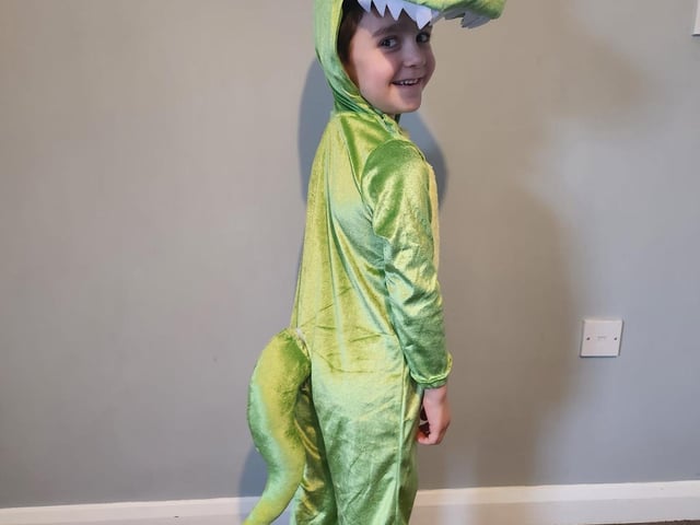Freddie aged six from Warsop Vale, dressed as a dinosaur.