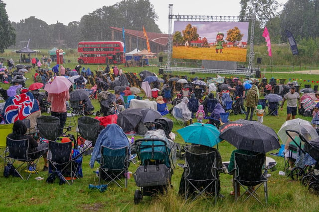 Visitors endured a Summer downpour at the outdoor cinema screenings at the Robin Hood Festival.