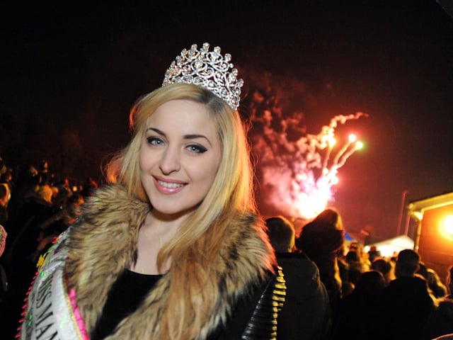 Mansfield Woodhouse firework event.         Miss Mansfield and Sherwood Forest, Amy Beilby, pictured after her countdown to the firework display in Mansfield Woodhouse in 2016.