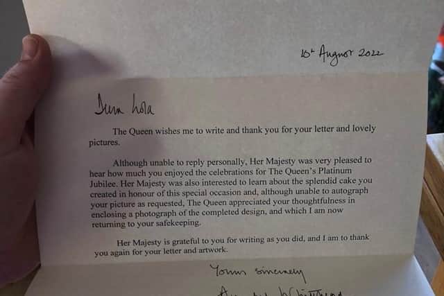 Lola received a letter from the Queen's lady-in-waiting on behalf of Her Majesty