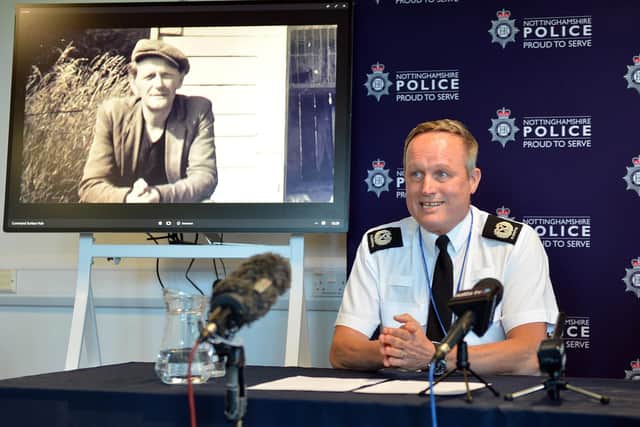 Nottinghamshire Police's Assistant Chief Constable Rob Griffin launches a murder investigation after officially confirming that the human remains, discovered in a Sutton field, belong to Pinxton man Alfred Swinscoe, who has been missing since 1967.