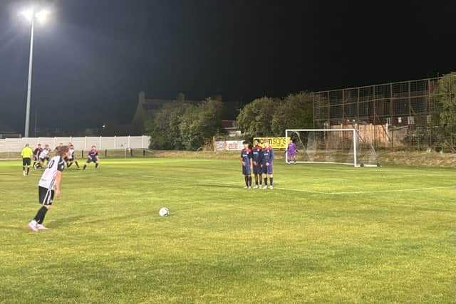 Mikey Williams' delivers the free kick for Clipstone's second goal of the night.