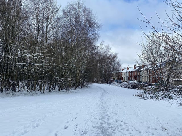 Fisher Lane Park in Mansfield as seen in the snow. This park is rated 4.1 stars on Google reviews.