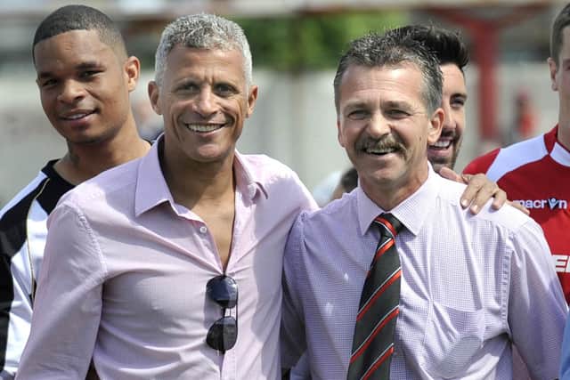 Rudy Funk with ex-Stags boss Keith Curle after Scarborough had played Notts County.