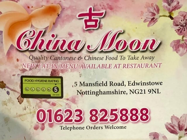 China Moon, located at 5 Mansfield Road in Edwinstowe, has a rating of 4.5 stars on Google reviews.