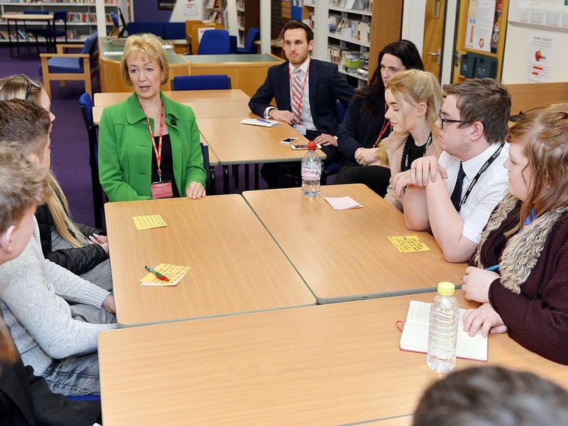 Conservative MP Andrea Leadsom visits Sutton Community Academy to talk to students.