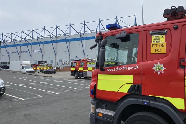 Firefighters carried out a training exercise at Mansfield Town FC's One Call Stadium.