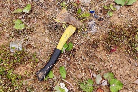 Police officers on patrol in Mansfield recovered an axe.