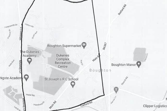 A map showing the area of Boughton where the injunction applies.