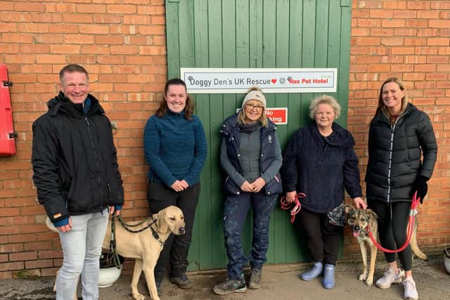 Founder Denise Hardwick pictured alongside Jade Sheldon, kennel manager, and volunteers at Doggy Dens.