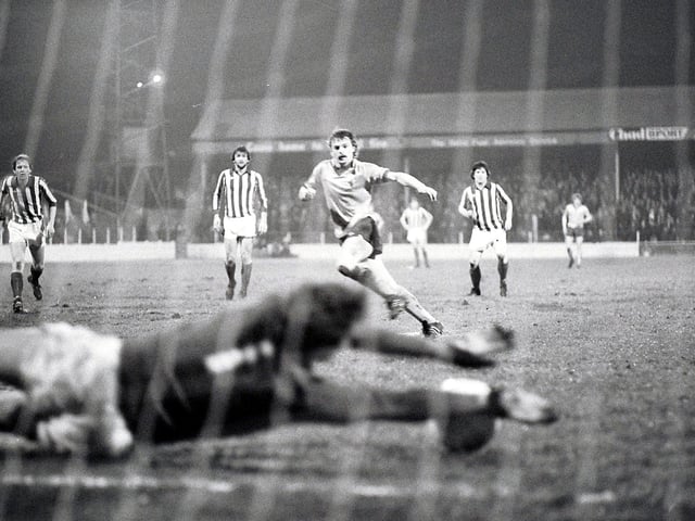 Noel Parkinson fires goalwards against Hartlepool United in 1981.