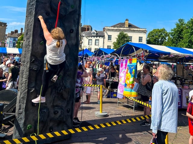 Visitors could have a go on the climbing wall.