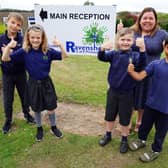 Emma Johnson, Ravenshead CE Primary headteacher, celebrates its good Ofsted report with pupils Jake Foley, Ava Bytheway, Alfie Nurse and Harvey Evans.