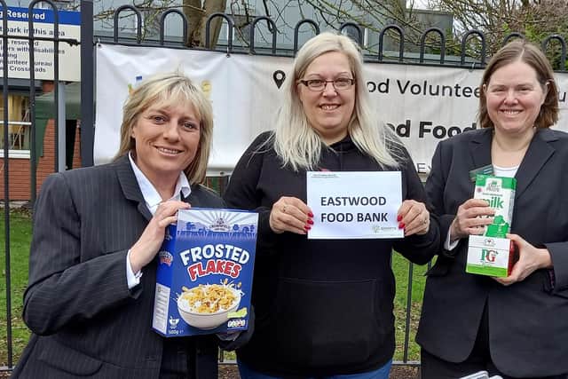 From left: funeral arranger Jodie Wardle, Rachel Richardson from Eastwood Food Bank and funeral director Joanne Hutsby.