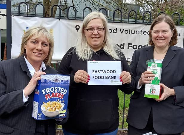 From left: funeral arranger Jodie Wardle, Rachel Richardson from Eastwood Food Bank and funeral director Joanne Hutsby.