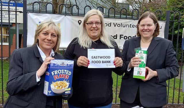 From left: funeral arranger Jodie Wardle, Rachel Richardson from Eastwood Food Bank and funeral director Joanne Hutsby.