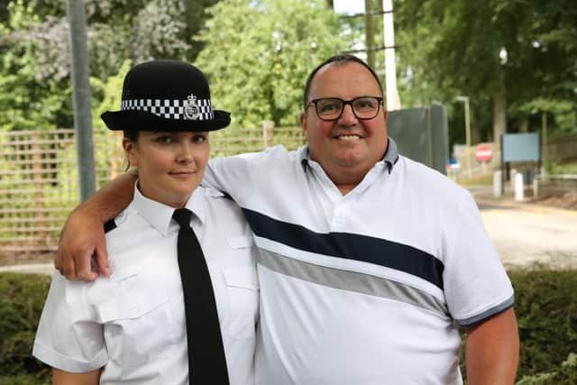 PC Rachel Evans with her father Diederik Coetzee known as 'Robocop' for his extraordinary arrest rate in Mansfield.