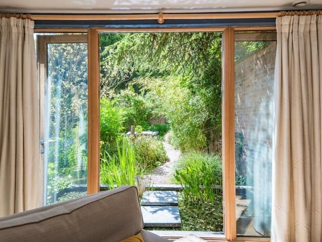 One of the many delightful views of the garden from a window at the Westhorpe property.