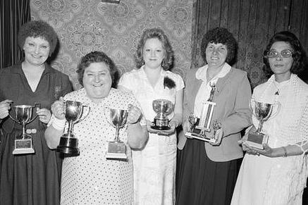 The Sutton Ladies Darts team with their trophies in 1980.