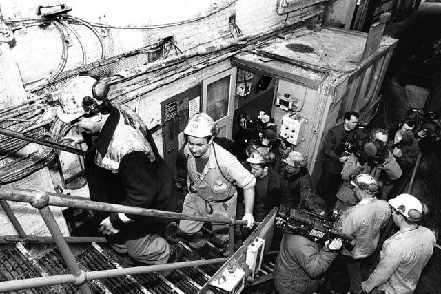 Clipstone colliery was closed in 1993, but was reopened a year later by RJB mining, this picture shows miners returning to work. It remained opened for a further nine years before eventually closing permanently in 2003.