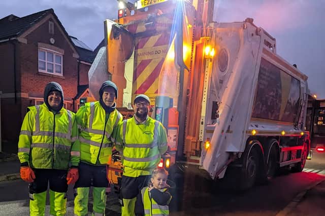 Three-year-old Jude celebrating his birthday with his bin men