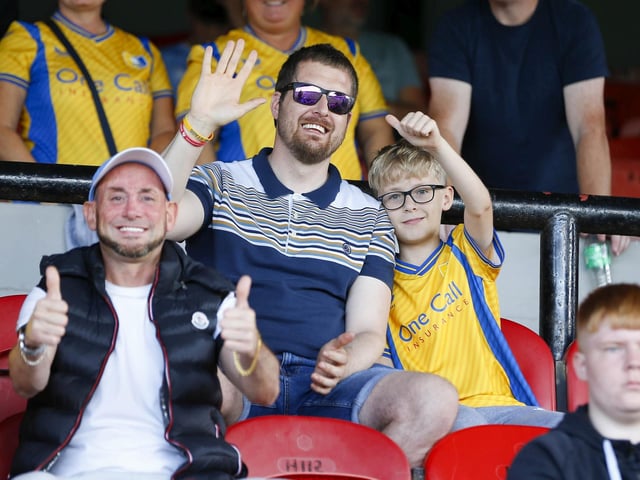Mansfield fans at the Sky Bet League 2 match against Grimsby Town at Blundell Park, 19 August 2023.
Photo credit should read : Chris & Jeanette Holloway / The Bigger Picture.media