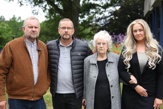 Alfred's grandsons Russell and Jason Lowbridge, Alfred's daughter Julie Swinscoe, and Alfred's great granddaughter Saffron Lowbridge
