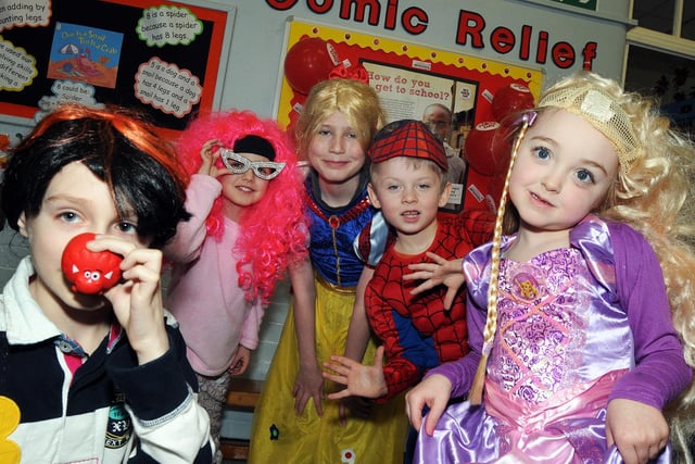 Pupils from the Kingsway Primary School get Red Nosed up for their School's fundraiser in 2013. They are from left, Callum Wilkinson, Catherine Haydon, Dylan Green, Lewis Bustard and Angel Lee.