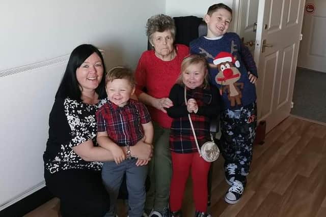 Tracey Ellis pictured with her mum Linda Barker and her children Charlie Ellis (9) Katy Ellis (4) and Oliver Ellis  (3)  Picture Tracey Ellis