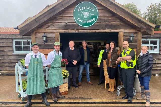 Local officers and partners at the September rural beat surgery at Harker's Farm Shop in Keyworth