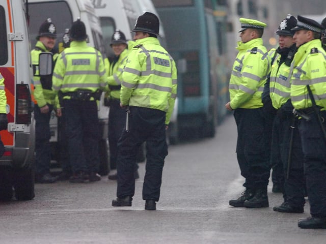 Chesterfield v Mansfield Town. Police on duty. December 2007.