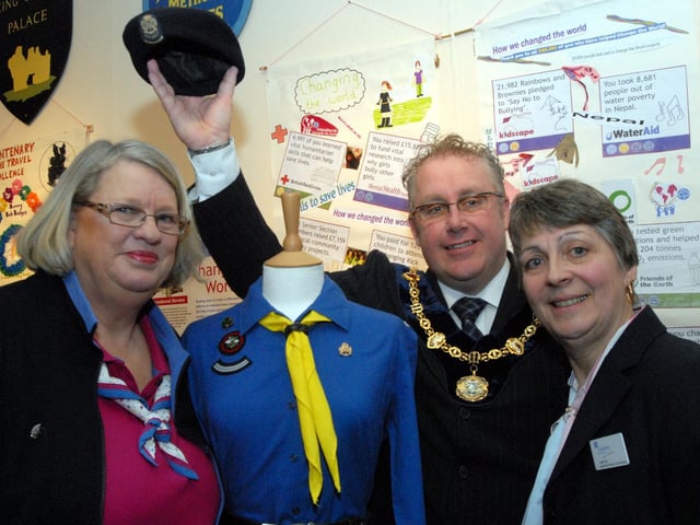 An exhibition was launched at Mansfield Museum in 2010 to celebrate 100 years of Girl guiding. From the left are Dee Miles, county commissioner, Mick Barton, then chairman of Mansfield Council and Judith Gill, divisional commissioner.