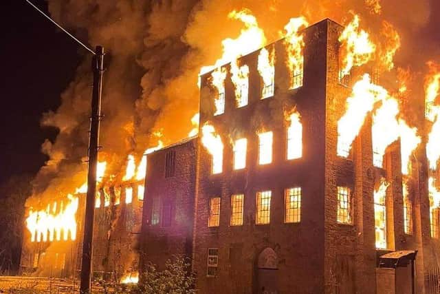 Hermitage Mill at the height of the blaze