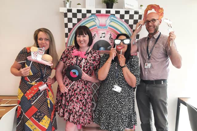 Tutors get into the party spirit at the end-of-year celebrations at West Notts College