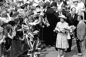 Large crowds gather to get a look at the Queen during The Queen's Silver Jubilee vist to Mansfield in 1977.