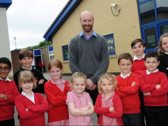 Head teacher Ed Seeley and pupils are all smiles after being rated 'good' by Ofsted in 2019.