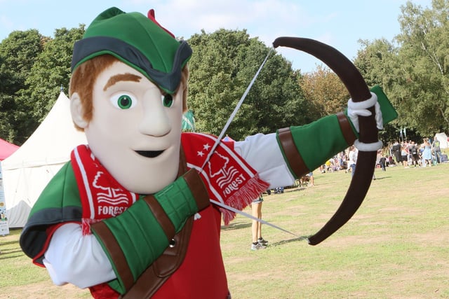 The Notts Forest mascot joining in with the Robin Hood vibe.