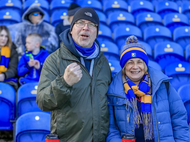 Mansfield Town fans ahead of the draw with Colchester United.