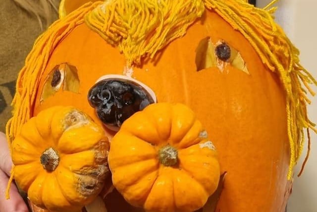 Chloe Rochelle King shared a photo of a pumpkin designed by Harley, aged five, for a pumpkin competition at school.