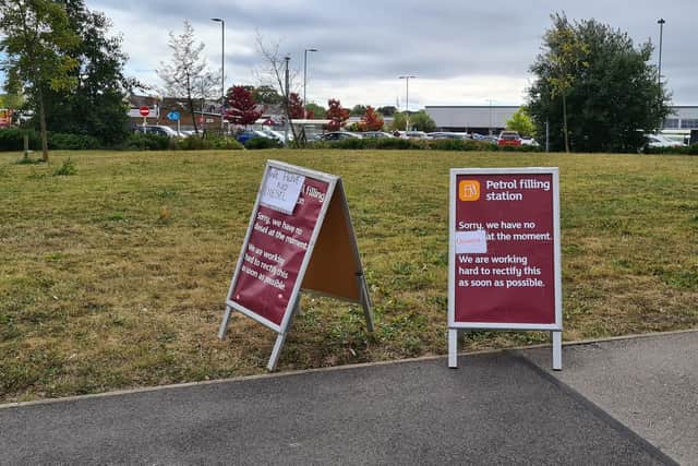 Sainsburys on Nottingham Road had signs warning motorists about a lack of fuel today.