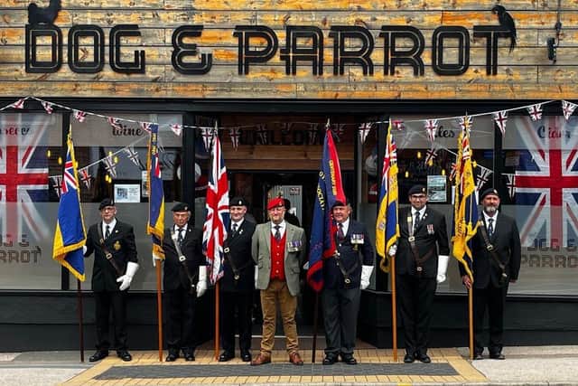 War heroes outside the Dog and Parrot pub on Nottingham Road.