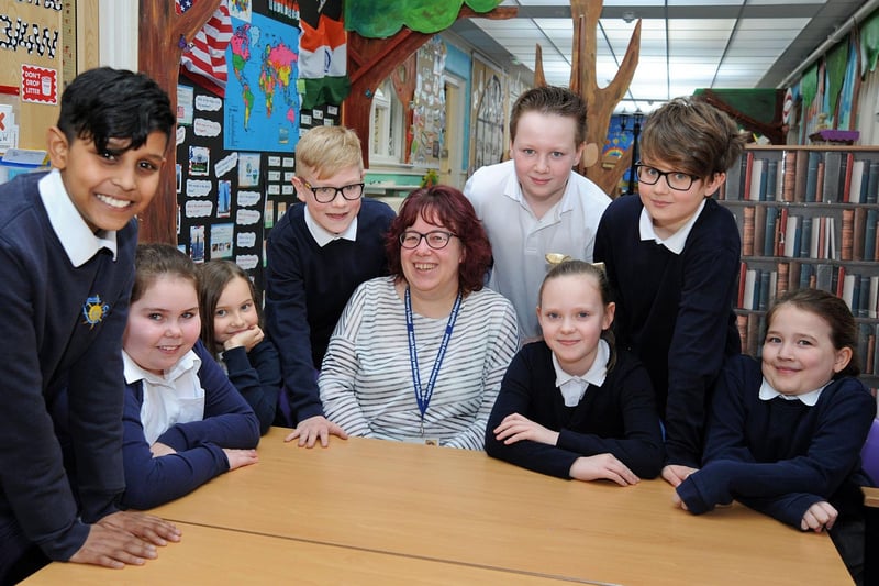 Head teacher, Clare Harding with her school council at the Asquith Primary School and Nursery who have received a good Ofsted report.