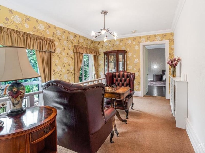 It's time to look at the bedrooms on the first floor now. At the top of the stairs, you are greeted by this lovely landing. Quick game of chess, anyone?
