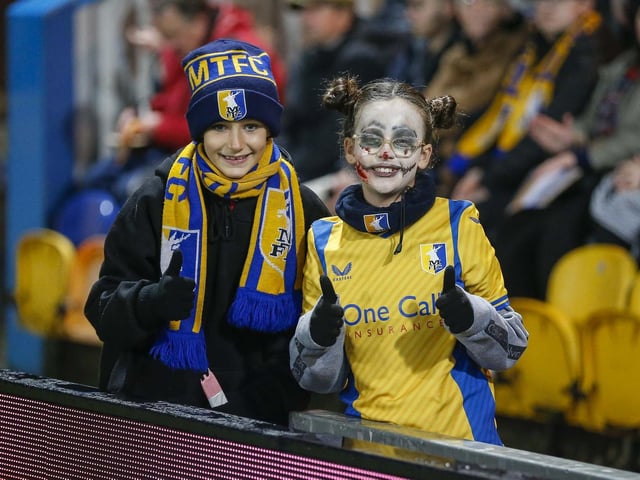 Mansfield Town fans ahead of defeat to Port Vale on 31st October 2023.