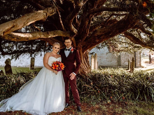 Laura and Mark married on 31.10.20. She said: 'St Mary's Church Portchester Castle. After a year of ups and downs we decided to go for it and got 12 of our closest family and said I do. Honeymoon and wedding reception this year hopefully.'