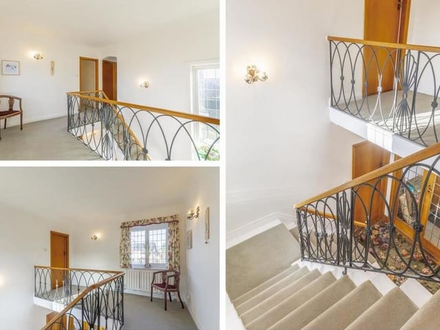 It's time to go up to the first floor now, which means a return to the hallway and a climb of this sumptuous staircase. The first-floor landing has fitted carpets and access to the loft.