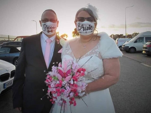 Margaret married on 12.12.20. She said: ' It was limited to 12 people in the Portsmouth Registry Office, with a reception for 15 people at the marina bar. Small but perfect, wouldn't have changed it. Maybe a bigger reception when we can.'