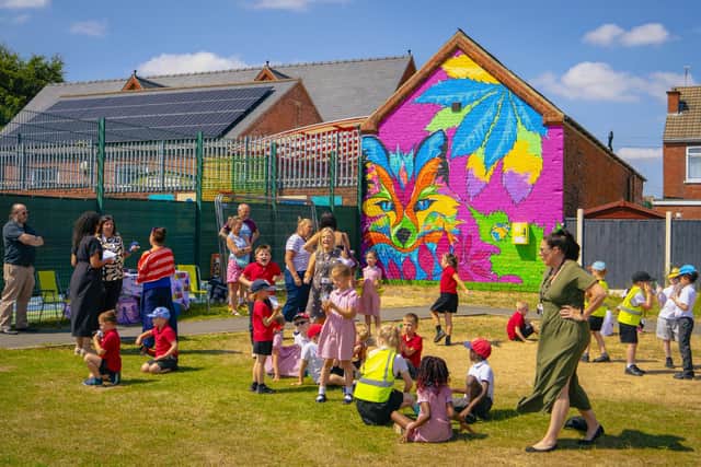 The unveiling of the mural. Courtesy of Bolsover District Council.
